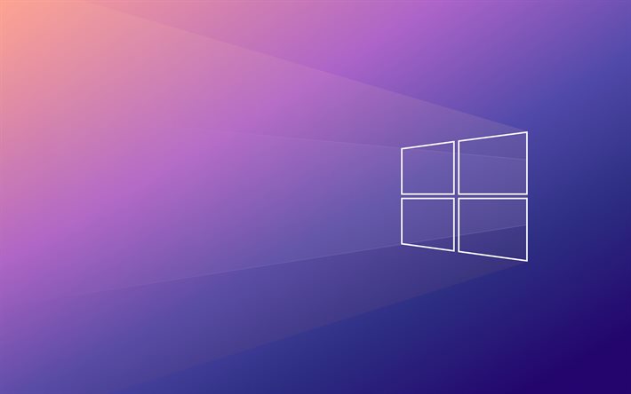Windows 10 doğrusal logosu, 4k, minimalizm, mor arka planlar, yaratıcı, Windows 10 minimalizmi, işletim sistemi, Windows 10 logosu, Windows 10