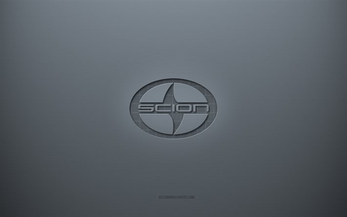 Logotipo Scion, fundo criativo cinza, emblema Scion, textura de papel cinza, Scion, fundo cinza, logotipo Scion 3d