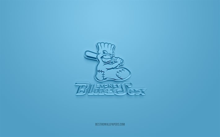 Sydney Blue Sox, yaratıcı 3D logo, mavi arka plan, Avustralya Beyzbol Ligi, ABF, 3d amblem, Avustralya Beyzbol Kul&#252;b&#252;, Avustralya, 3d sanat, Beyzbol, Sydney Blue Sox 3d logosu