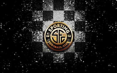 Sporting San Jose FC, logo scintillant, Liga FPD, fond &#224; carreaux noir blanc, football, club de football du Costa Rica, logo Sporting San Jose, mosa&#239;que, Sporting San Jose