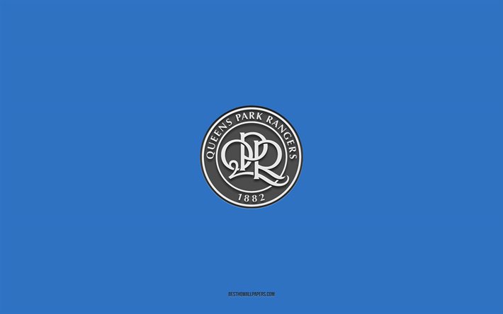 Queens Park Rangers FC, sfondo blu, squadra di calcio inglese, emblema Derby County FC, campionato EFL, West London, Inghilterra, calcio, logo Derby County FC, logo QPR