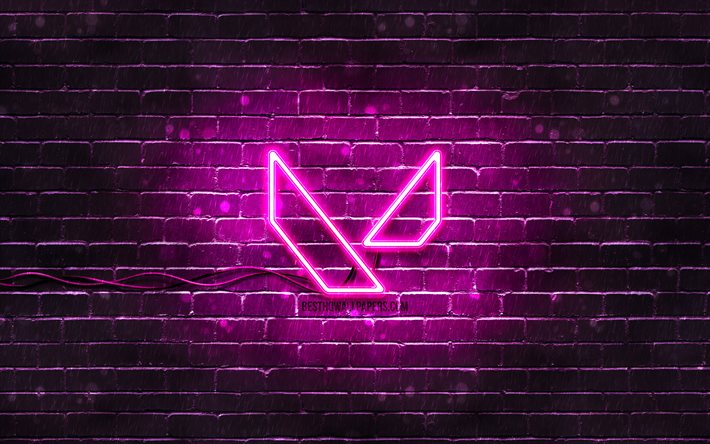 Valorant purple logo, 4k, purple brickwall, Valorant logo, games brands, Valorant neon logo, Valorant