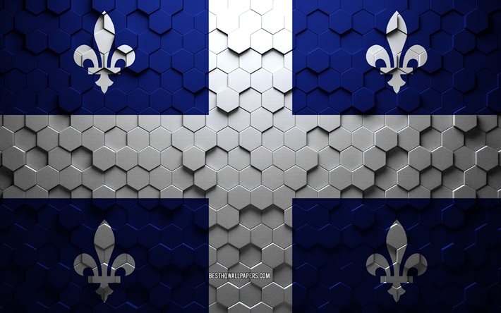Bandeira de Quebec, arte de favo de mel, bandeira hex&#225;gona de Quebec, Quebec, arte 3d hexagons, bandeira de Quebec