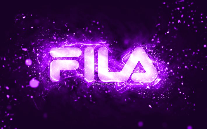 Fila violett logotyp, 4k, violett neonljus, kreativ, violett abstrakt bakgrund, Fila logotyp, varum&#228;rken, Fila