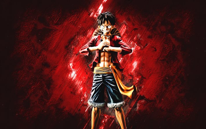 Monkey D Luffy, One Piece, Red Stone Background, Personnages d’anime, Personnages One Piece, Straw Hat Luffy, Monkey D Luffy One Piece