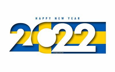 سنة جديدة سعيدة 2022 السويد, خلفية بيضاء, السويد 2022, السويد 2022 رأس السنة الجديدة, 2022 مفاهيم, السويد, علم السويد