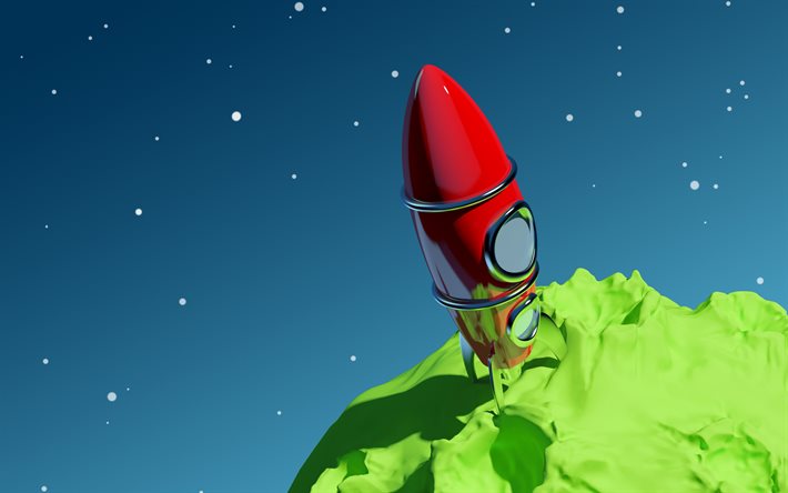 3D red rocket, riisua, käynnistyskonseptit, 3D-raketti, 3D-maa, take off concepts, käynnistys