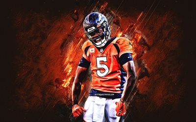 Teddy Bridgewater, Broncos de Denver, NFL, Football am&#233;ricain, National Football League, &#201;tats-Unis, Orange Stone Background