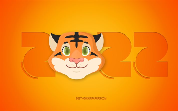 2022 Capodanno, 4k, 2022 Anno della Tigre, sfondo 2022, sfondo giallo, Tigre, Felice Anno Nuovo 2022, concetti 2022, sfondo Tigre 2022