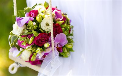 花束, 結婚式の花束, スイング, 赤いバラを, ブライダルブーケ