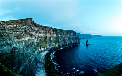 Liscannor, 4k, coast, rocks, sea, County Clare, Ireland, Europe