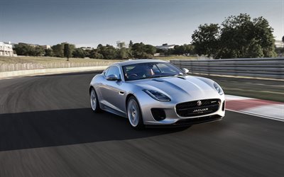 Jaguar F-Type, 2017, silver roadster, sports coupe, racing track, Jaguar