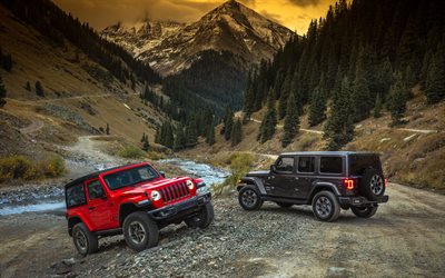 Jeep Wrangler, offroad, 2018 carros, novo Pe&#227;o, SUVs, borr&#227;o de movimento, Jeep