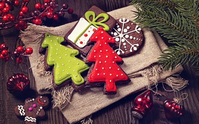 I biscotti di natale, Nuovo Anno, le decorazioni, la cottura, i biscotti al cioccolato, albero di Natale