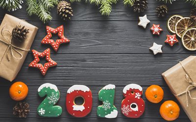 Feliz Nuevo A&#241;o 2018, galletas, decoraciones de navidad, A&#241;o Nuevo 2018, navidad, Navidad