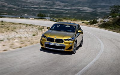 BMW X2, 2018, 4k, F39, uusi crossover, keltainen X2, Saksan autoja, BMW