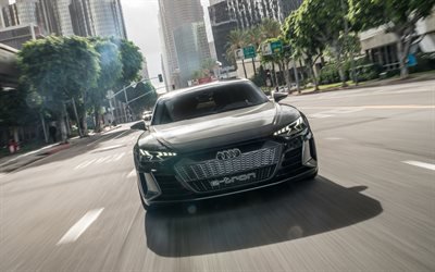 Audi e-tron GT concepto de 2018, vista de frente, de plata el&#233;ctrico del coche de los deportes, alem&#225;n coches deportivos, coches el&#233;ctricos, el Audi