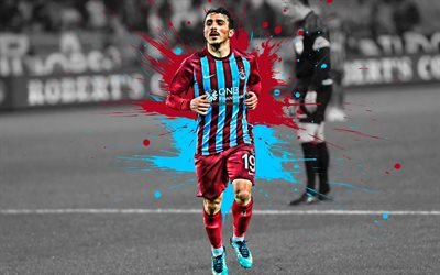 Abdulkadir Dedo, 4k, Trabzonspor, Turco jogador de futebol, azul marrom pingos de tinta, arte criativa, A turquia, futebol