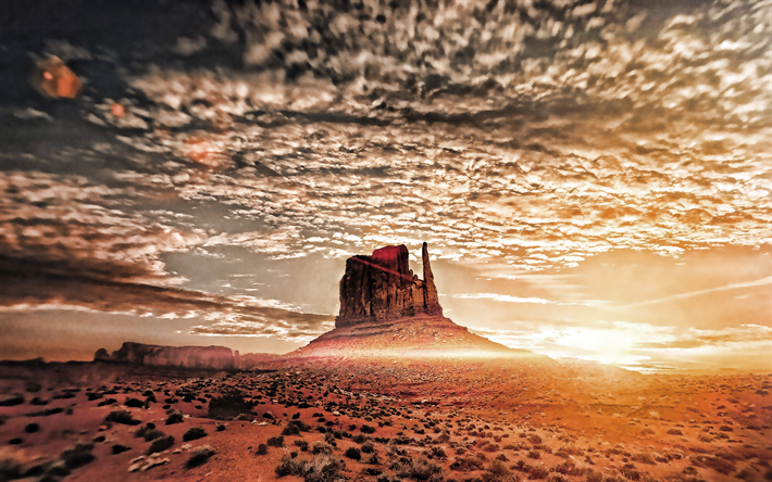 Monument Valley, sunset, USA, desert, american landmarks, mountains, Navajo Nation, Colorado Plateau, Oljato-Monument Valley, Utah, America