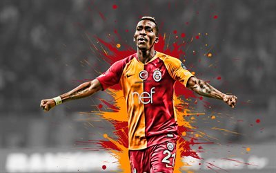 Henry Onyekuru, 4k, Galatasaray, Nigerian football player, striker, red orange paint splashes, creative art, Turkey, football, Onyekuru