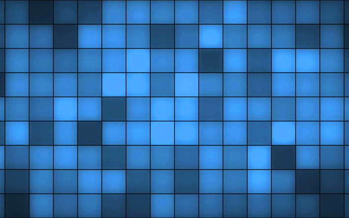 blue background with squares, blue abstraction, creative backgrounds, art, blue mosaic