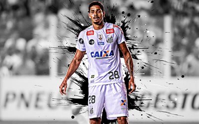 Lucas Verissimo, 4k, Santos FC, Brazilian football player, white black paint splashes, creative art, Serie A, Brazil, football, Verissimo