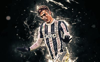 Dybala, 2018, Bianconeri, Juventus, gol, futbol yıldızları, Arjantinli futbolcular, ileri, fan sanat, futbol, Komiser juve, yaratıcı, Paulo Dybala, neon ışıkları Serie