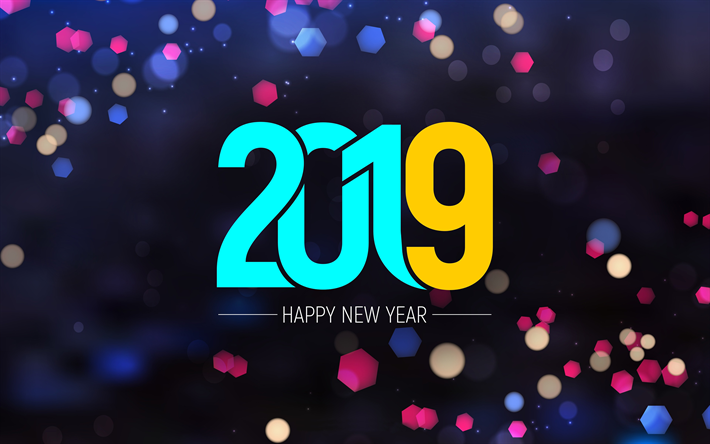 Happy New Year 2019, 4k, abstract art, 2019 concepts, 2019 New Year, 2019 abstract background