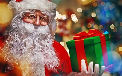 Santa Claus, A&#241;o Nuevo, noche, Navidad, regalos, Feliz Navidad