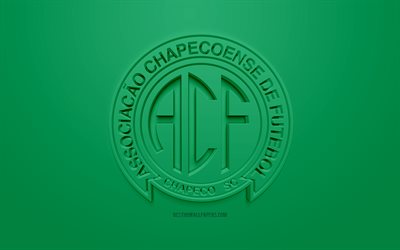 Chapecoense, الإبداعية شعار 3D, خلفية خضراء, 3d شعار, البرازيلي لكرة القدم, دوري الدرجة الاولى الايطالي, شبيكو, البرازيل, الفن 3d, كرة القدم, أنيقة شعار 3d, Associacao Chapecoense de Futebol