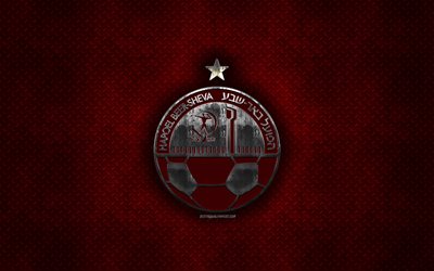 Hapoel Beer Sheva FC, Israeli football club, red metal texture, metal logo, emblem, Beersheba, Israel, Israeli Premier League, creative art, football