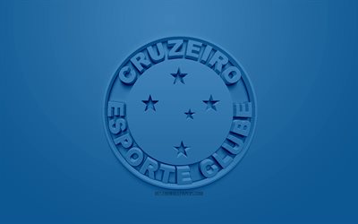 Cruzeiro FC, yaratıcı 3D logosu, mavi arka plan, 3d amblem, Brezilyalı Futbol Kul&#252;b&#252;, Serie, Belo Horizonte, Brezilya, 3d sanat, futbol, 3d logo, Cruzeiro By Football şık