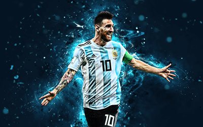 4k, Lionel Messi, alegr&#237;a, Argentina equipo nacional de f&#250;tbol, el objetivo, las estrellas del f&#250;tbol, Leo Messi, el f&#250;tbol, Messi, el arte abstracto, Argentina Equipo Nacional, futbolistas, Messi 4k
