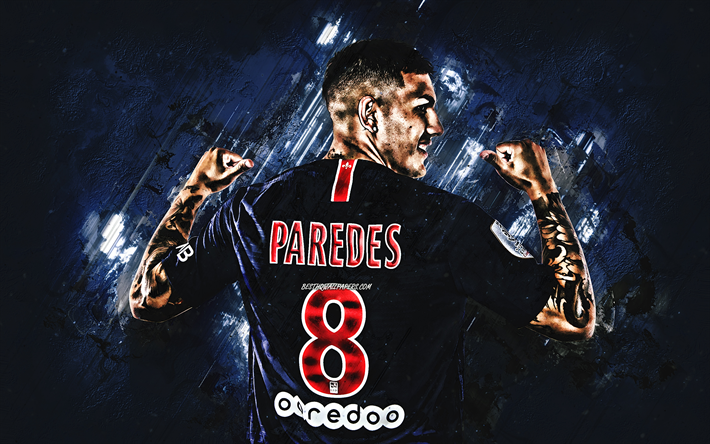 Leandro Paredes, Paris Saint-Germain, midfielder, PSG, blue stone, portrait, famous footballers, football, argentinian footballers, grunge, Ligue 1, France