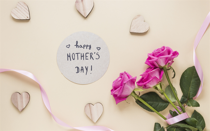 Happy Mothers Day, greeting card, bouquet of roses, pink roses, Mothers Day, beautiful flowers