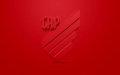 Atletico Paranaense, creative 3D logo, red background, 3d emblem, Brazilian football club, Serie A, Curitiba, Brazil, 3d art, football, stylish 3d logo, Clube Atletico Paranaense
