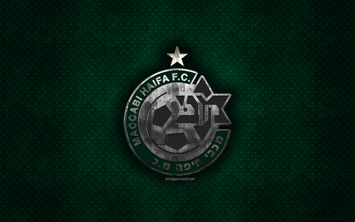 Maccabi Haifa FC, Israel&#237; club de f&#250;tbol, de metal verde textura de metal, logotipo, emblema, Haifa, Israel, el Israel de la Premier League, creativo, arte, f&#250;tbol