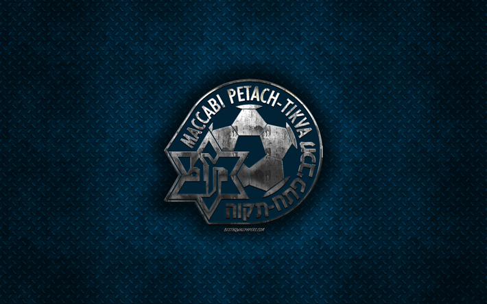 O Maccabi Petah Tikva FC, Israelenses futebol clube, azul textura do metal, logotipo do metal, emblema, Petah Tikva, Israel, Israelenses Premier League, arte criativa, futebol