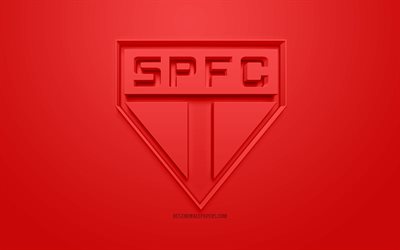 Sao Paulo FC, yaratıcı 3D logo, kırmızı bir arka plan, SPFC, 3d amblem, Brezilyalı Futbol Kul&#252;b&#252;, Serie, Sao Paulo, Brezilya, 3d sanat, futbol, 3d logo şık