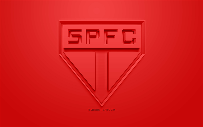 S&#227;o Paulo FC, criativo logo 3D, fundo vermelho, SPFC, 3d emblema, Brasileiro de clubes de futebol, Serie A, Sao Paulo, Brasil, Arte 3d, futebol, elegante logotipo 3d