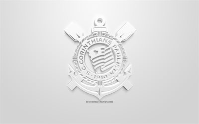 A los corintios, creativo logo en 3D, fondo blanco, 3d emblema de brasil, club de f&#250;tbol, Serie a, Sao Paulo, Brasil, 3d, arte, f&#250;tbol, elegante logo en 3d, el Sport Club Corinthians Paulista