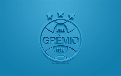 Gremio FC, creative 3D logo, blue background, 3d emblem, Brazilian football club, Serie A, Porto Alegre, Brazil, 3d art, football, stylish 3d logo, Gremio Foot-Ball Porto Alegrense