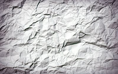 el papel arrugado, 4k, la textura del papel, de papel, de color blanco, textura vintage, blanco de papel arrugado