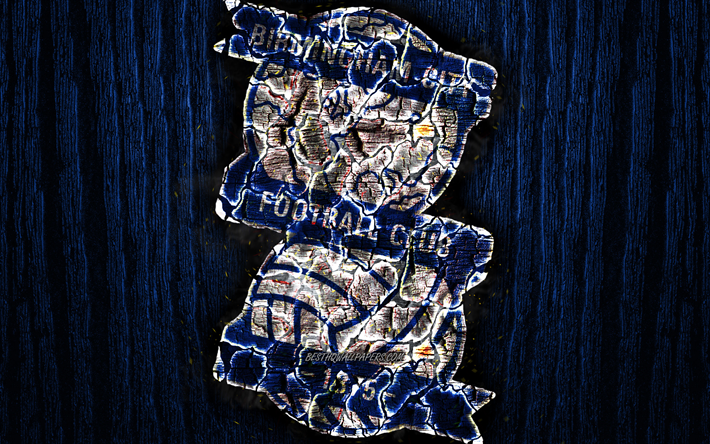 Download wallpapers Birmingham City, scorched logo, Championship, blue