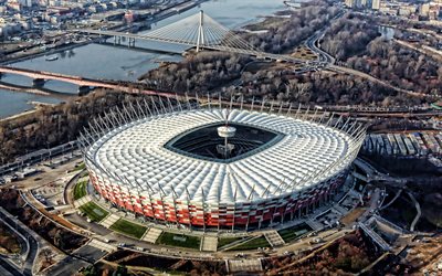Estadio Nacional de Varsovia, 4k, aerial view, Warsaw National Stadium, PGE Narodowy, polish stadiums, football stadion, Warsaw, Poland