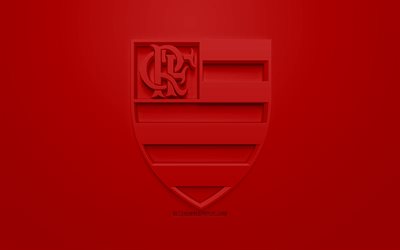 Flamengo, cr&#233;atrice du logo 3D, fond rouge, 3d embl&#232;me, le Br&#233;silien du club de football, Serie A, Rio de Janeiro, Br&#233;sil, art 3d, le football, l&#39;&#233;l&#233;gant logo 3d, Clube de Regatas do Flamengo