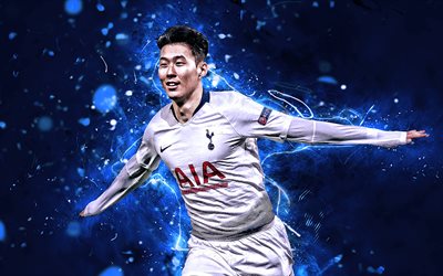 Son Heung-min, para a frente, O Tottenham Hotspur FC, meta, Sul-coreana de futebol, futebol, Heung-min Son, Premier League, luzes de neon, O Tottenham FC