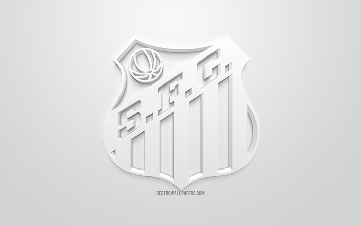 Santos FC, kreativa 3D-logotyp, vit bakgrund, 3d-emblem, Brasiliansk fotboll club, Serie A, Sao Paulo, Brasilien, 3d-konst, fotboll, snygg 3d-logo