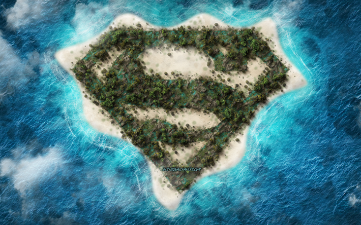 Superman, logotyp, kreativa emblem, &#246;n logotyp, ocean, tropiska &#246;n