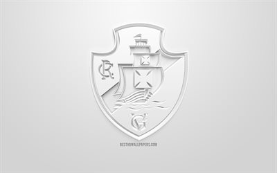 CR Vasco da Gama, 創作3Dロゴ, 白背景, 3dエンブレム, ブラジルのサッカークラブ, エクストリーム-ゾー, リオデジャネイロ, ブラジル, 3dアート, サッカー, お洒落な3dロゴ